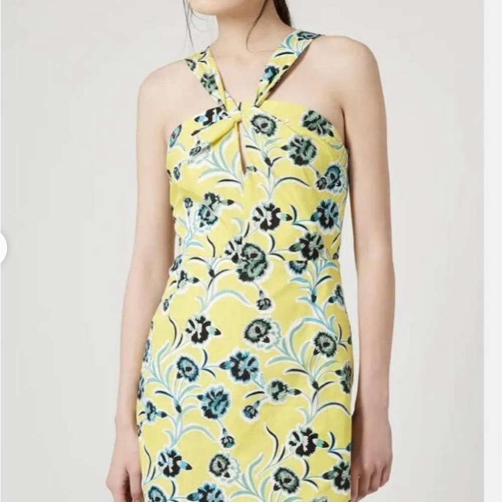 Top Shop Womens Yellow Blue Floral Halter Cotton Sundress Size 4 EUC